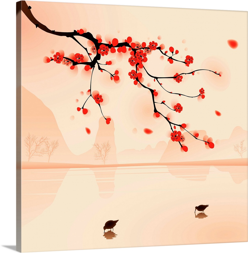 oriental style painting, plum blossom in spring