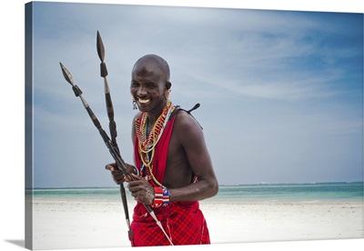 Portrait Of A Maasai Warrior In Africa, Diani Beach