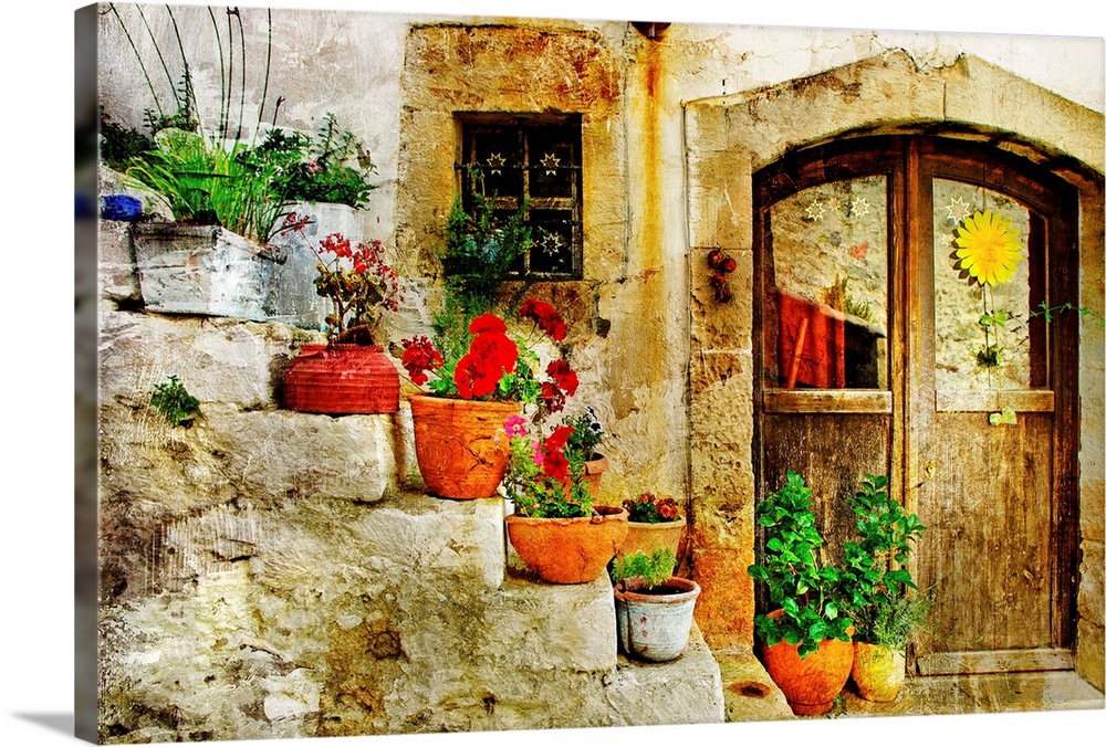 pretty village greek style - artwork in retro style