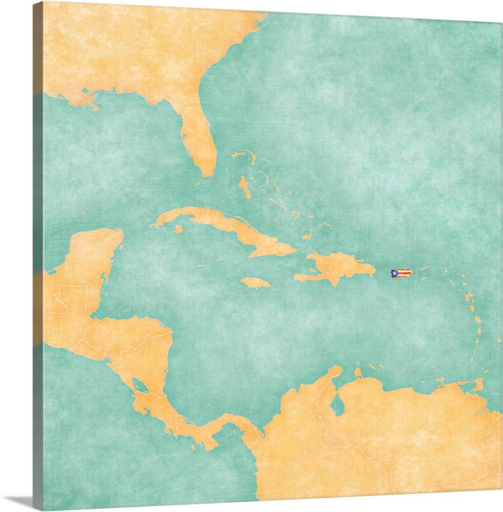 Map Of Caribbean - Puerto Rico (vintage Series)