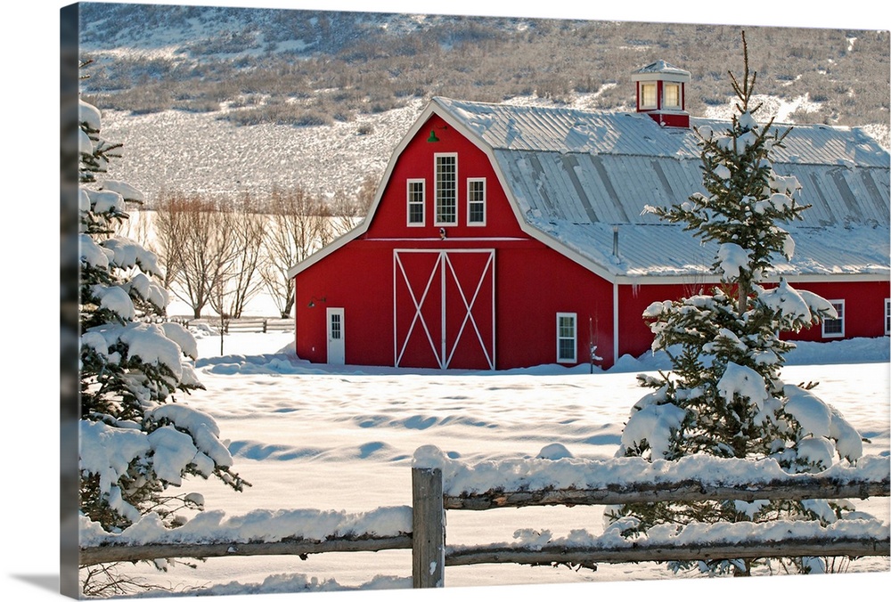 Red Barn With Snow Wall Art Canvas Prints Framed Peels Great Big - Red Shed Home Decor And Gifts