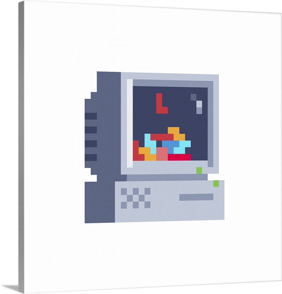 Retro computer icon. Tetris game on the screen. Originally a vector illustration.