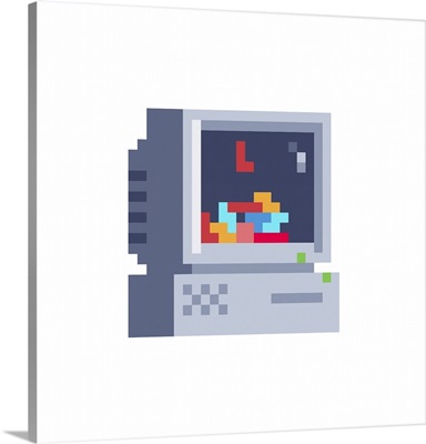 Retro Pixel Computer, Tetris Game On The Screen