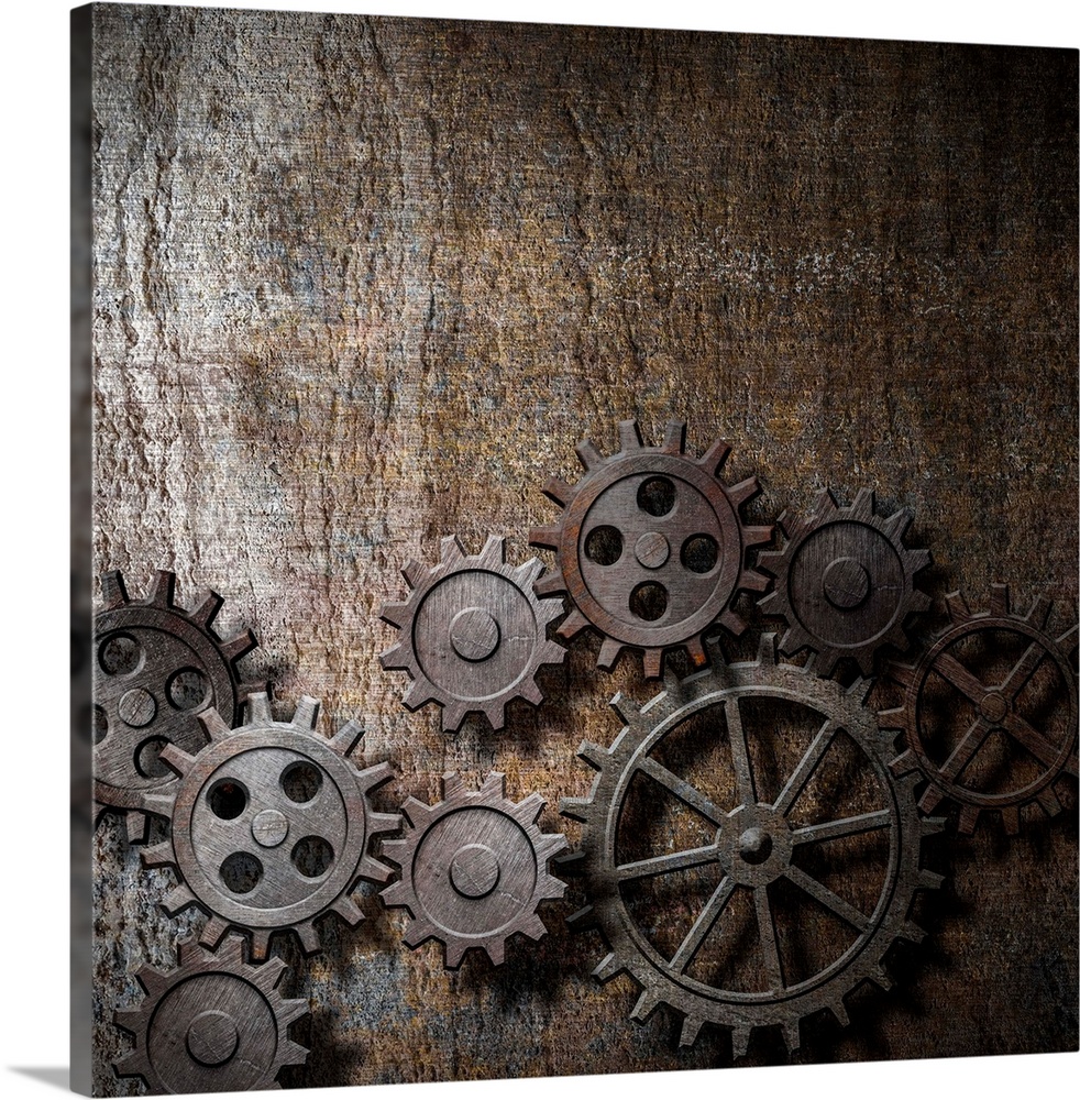 metal background with rusty gears and cogs