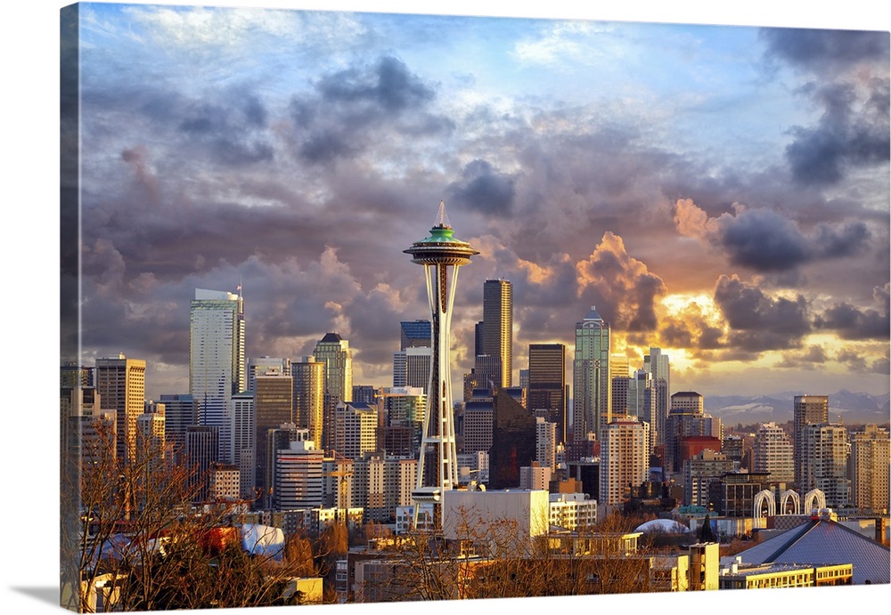 Seattle Skyline At Sunset, WA