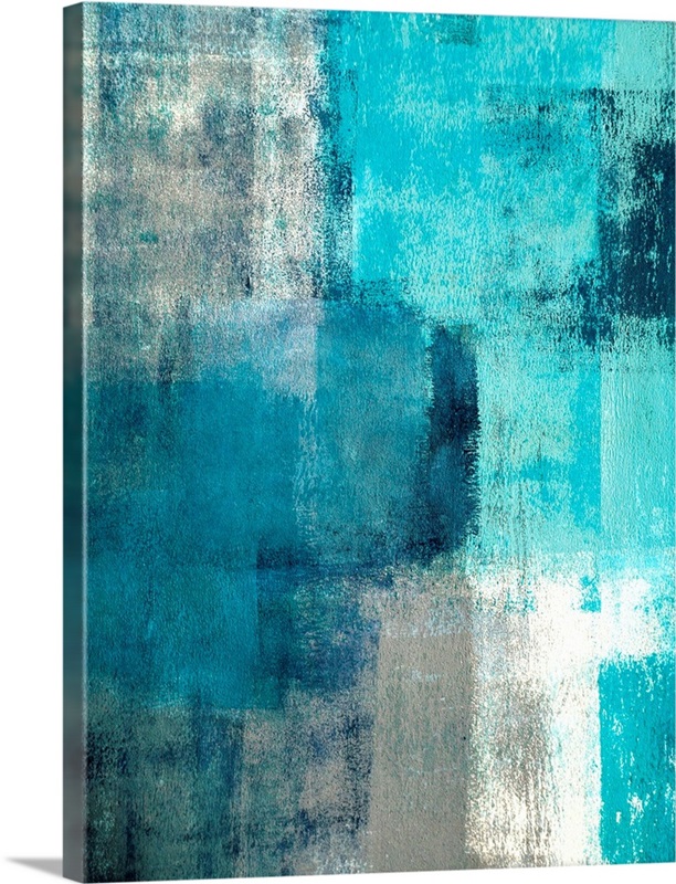 Selected Modern teal and gray abstract painting Wall Art, Canvas