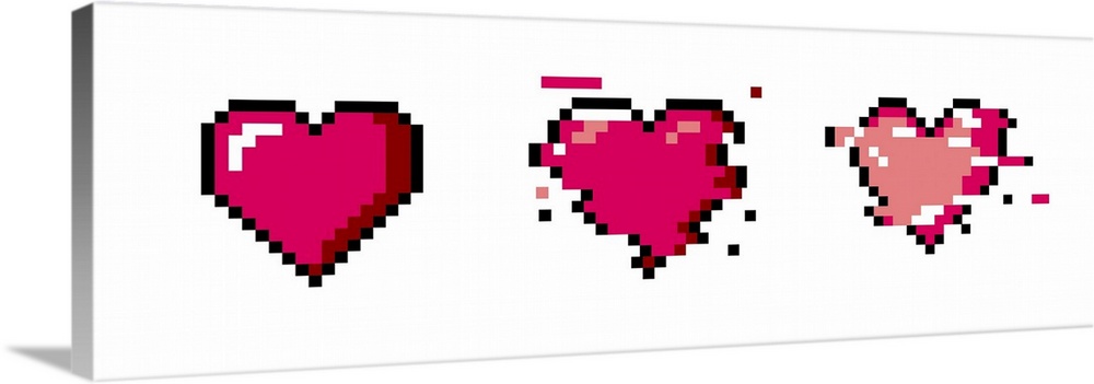 Set of pixel art heart icons. Originally vector 8-bit retro style illustration.