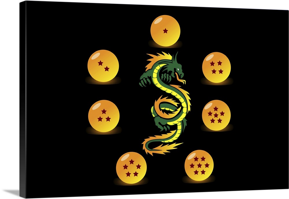 Originally an illustration vector graphic of seven dragon balls and dragon from the dragon ball anime.