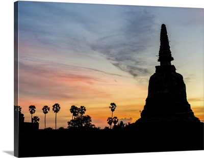 Silhouette Of Buddha After Sunset In Ayutthaya, Thailand