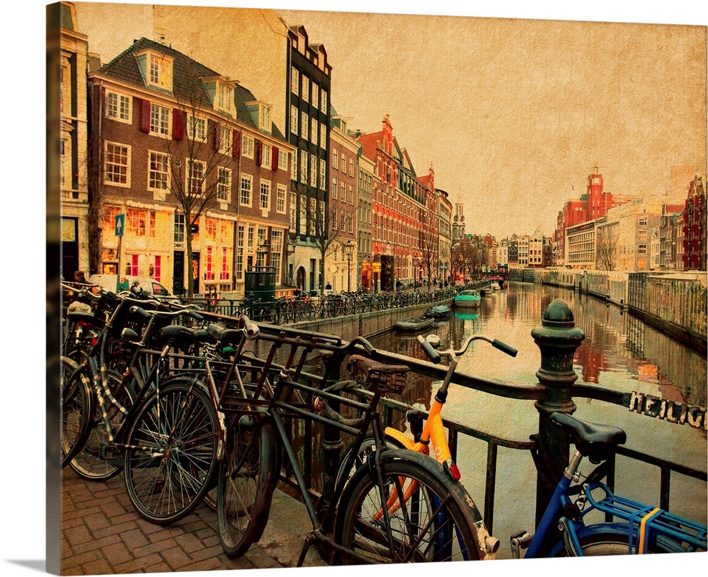 Amsterdam. The Singel is one of the numerous canals in Amsterdam, Netherlands.  Photo in retro styl