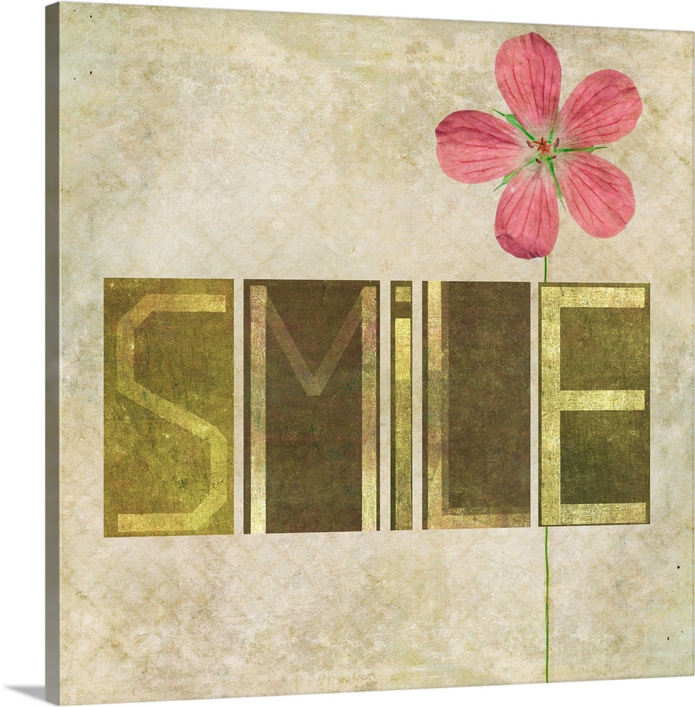 Textured earthy background image and design element depicting the word "Smile"