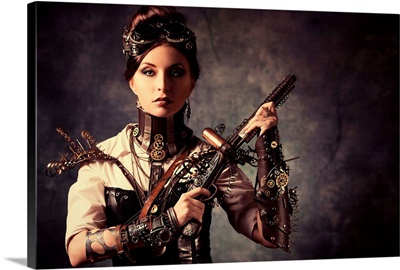 Steampunk Woman Holding A Gun