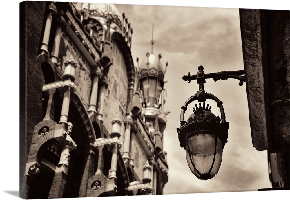 Street View With Vintage Lamp In Barcelona, Spain