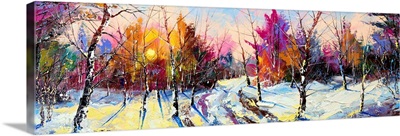 Sunset in a Winter Forest