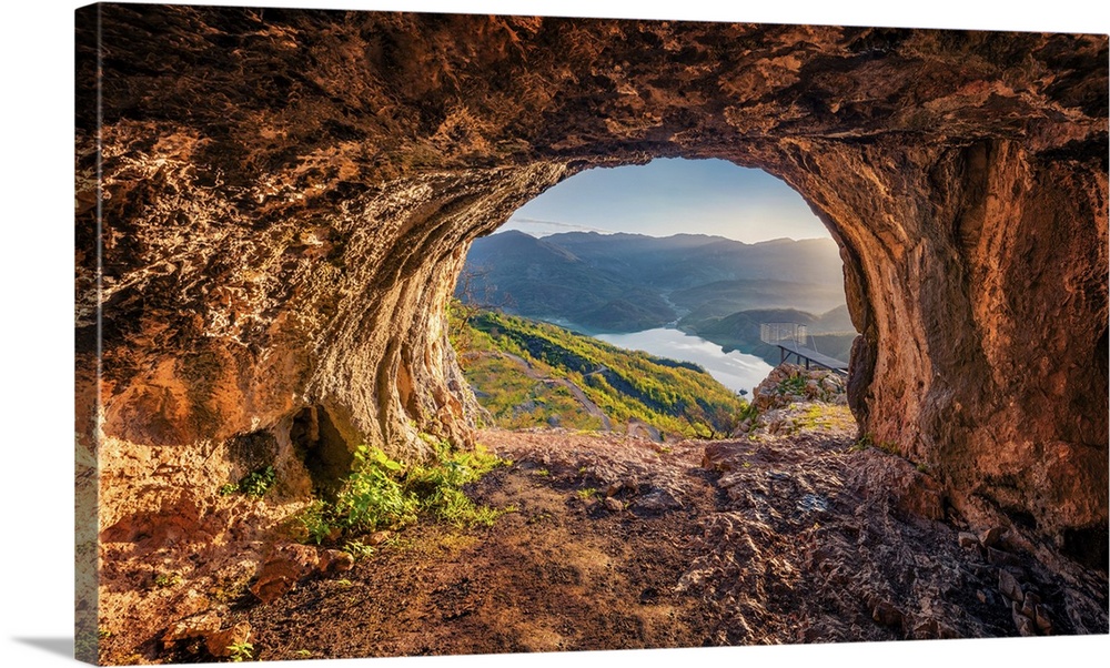 Fantastic view from the cave of Bovilla Lake, near Tirana city. Unbelievable outdor scene of Albania, Europe.