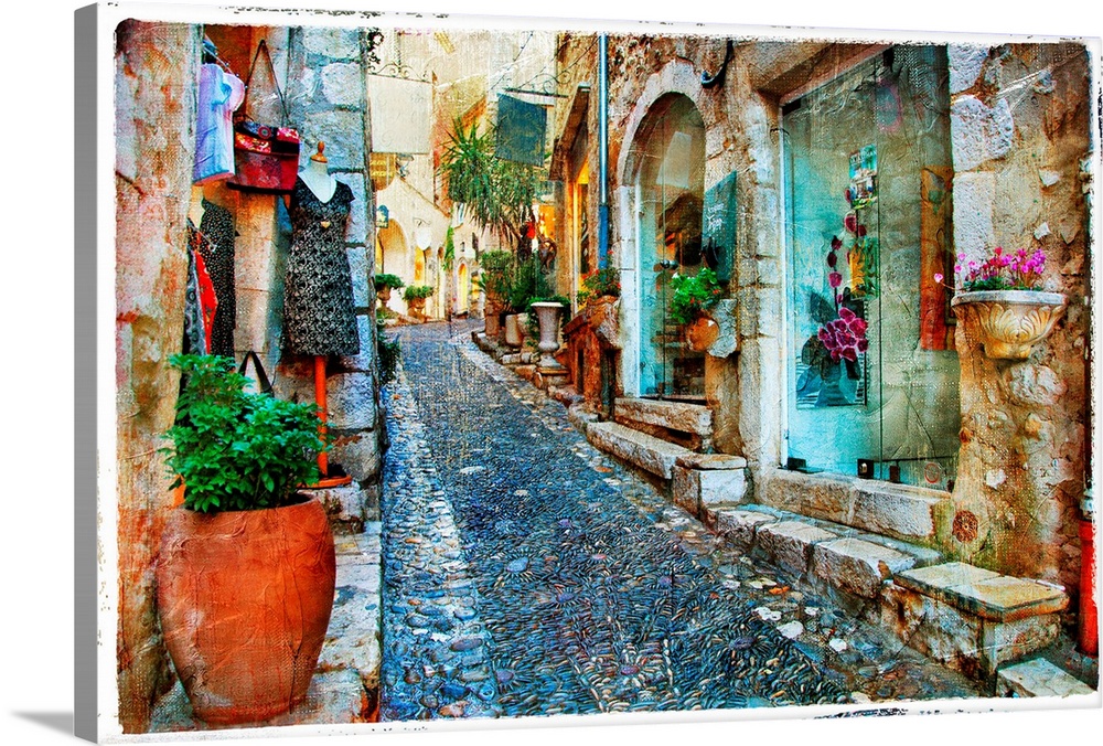 charming villages of Provance, France - artwork in painting styl