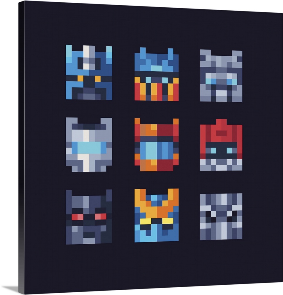 Tiny abstract mech faces. Pixel icons. Originally a vector illustration.