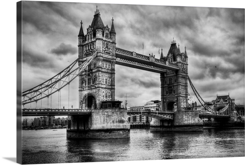 Tower Bridge in London, the UK. Black and white, artistic vintage, retro style