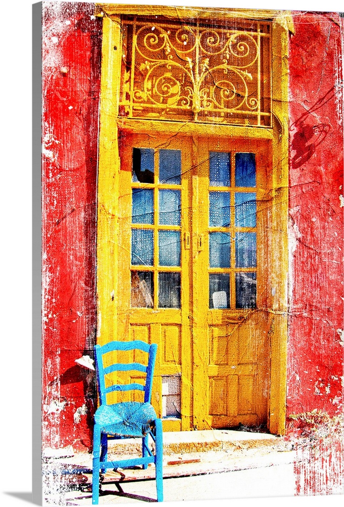 old traditional greek doors - artwork in painting style