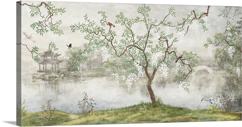 Tree With Birds In Japanese Garden