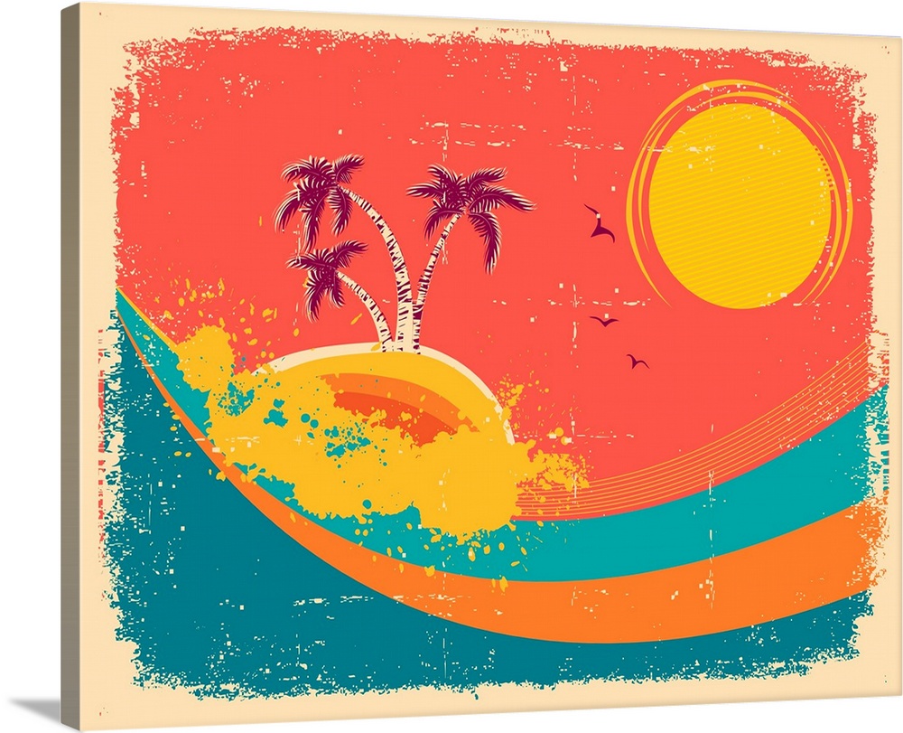 Vintage Tropical Card On Old Paper Texture.vector Background