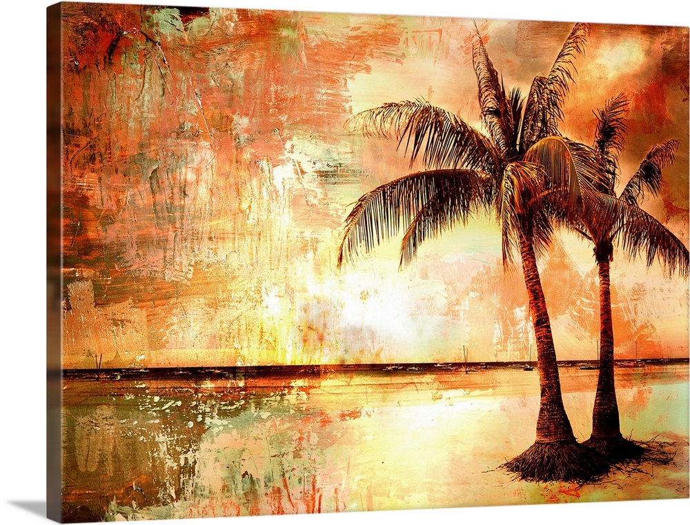 tropical sunset - artwork in painting style