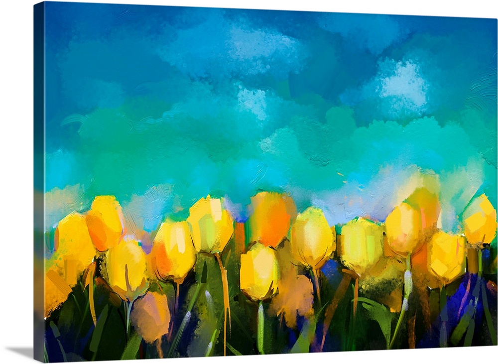 Yellow tulip oil painting.