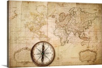 Vintage World Map With Compass