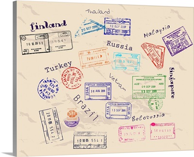 Visa stamps from different countries