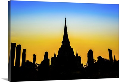 Wat Phra Si Sanphet Temple On Sunset In Ayutthaya, Thailand