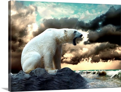 White Polar Bear Hunter on the Ice