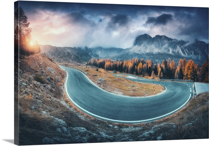 Winding Road In The Mountains At Sunset In Autumn | Great Big Canvas