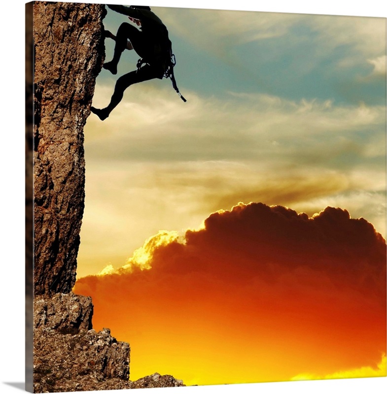 Woman Rock Climbing at Sunset Wall Art, Canvas Prints, Framed Prints