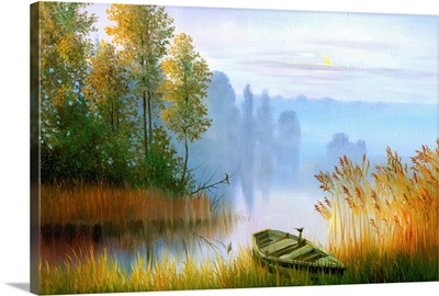 Wooden Boat on the Bank of a Lake