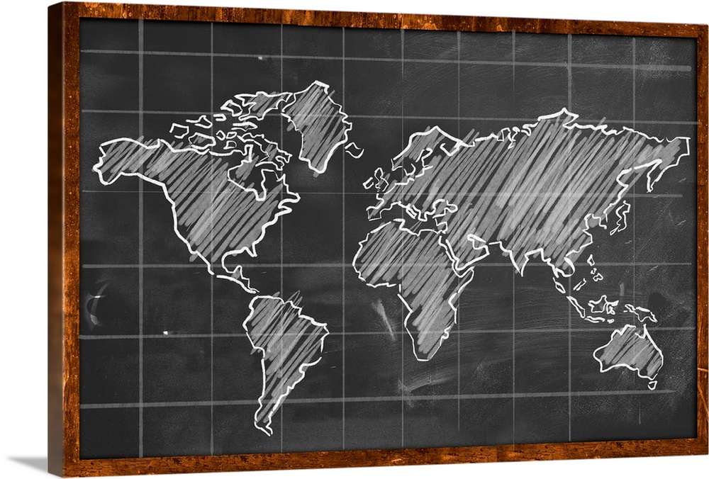 World map chalk drawing blackboard