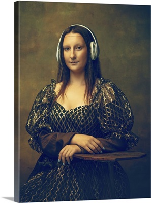 Young Woman As Mona Lisa Listening To Music