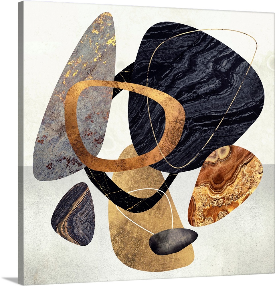 Abstract depiction of mid-century pebbles and shapes with texture.