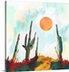 image thumbnail of Abstract depiction of a desert landscape with cactus, sun, blue and orange.