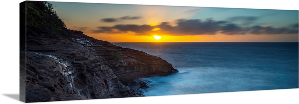 A long exposure sunrise overlooking the Pacific Ocean in Hawaii.