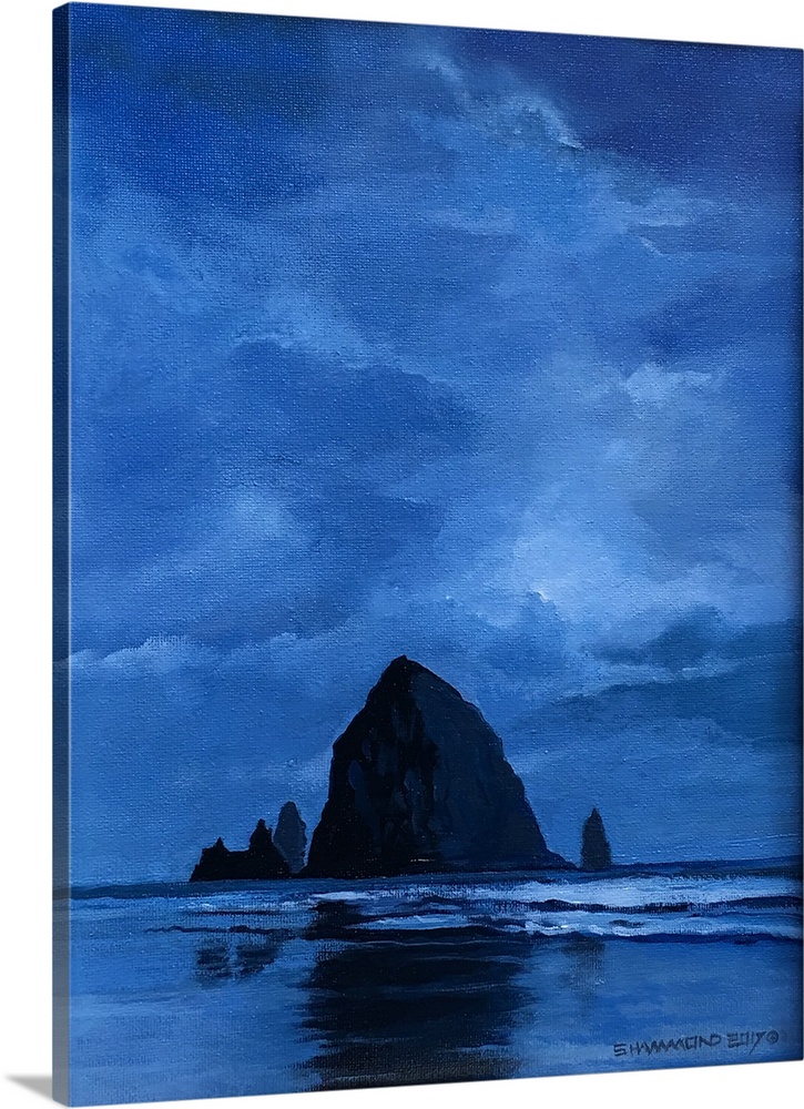 Hay Stack Rock on the Oregon Coast is national known. This small piece is done in a duotone technique to help emphasize th...