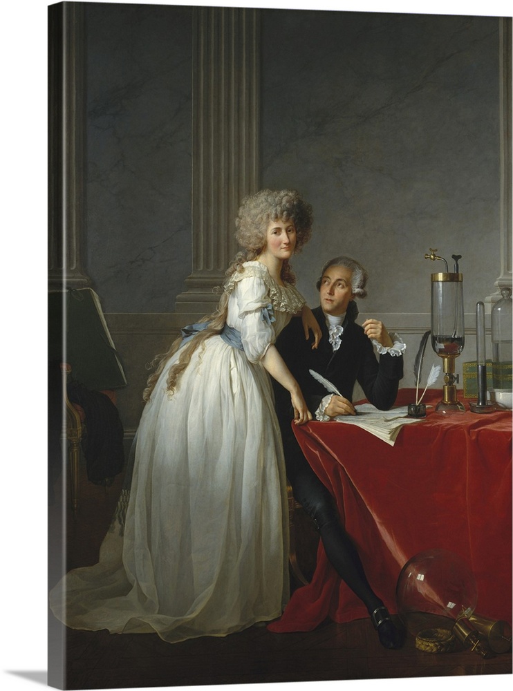 18th century European oil painting by Jacques Louis David, showing Antoine-Laurent de Lavoisier and his wife Marie-Anne Pa...