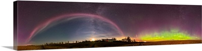 360 Degree Panorama Of A Colorful Auroral Arc Over The Canadian Countryside
