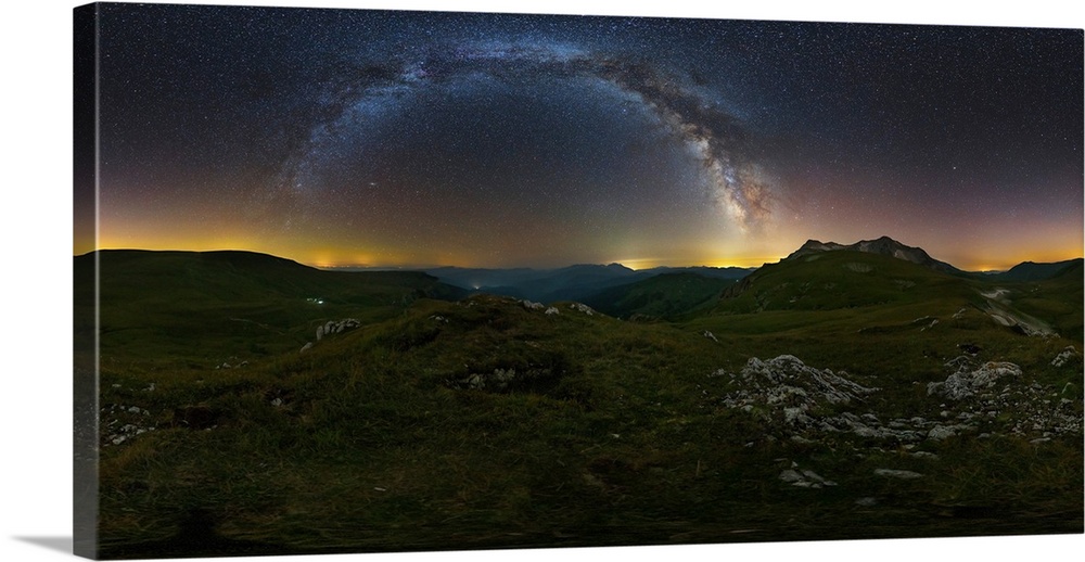 360 panorama of the Milky Way over Lago-Naki plateau, Russia.