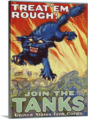 A 1917 Tank Corps Recruitment Poster Showing A Black Cat Exposing Its Claws
