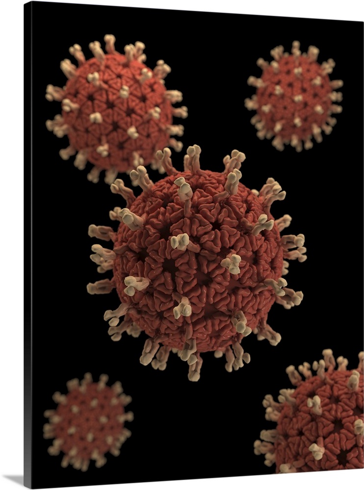 A 3D representation Rotavirus virions set against a black background.