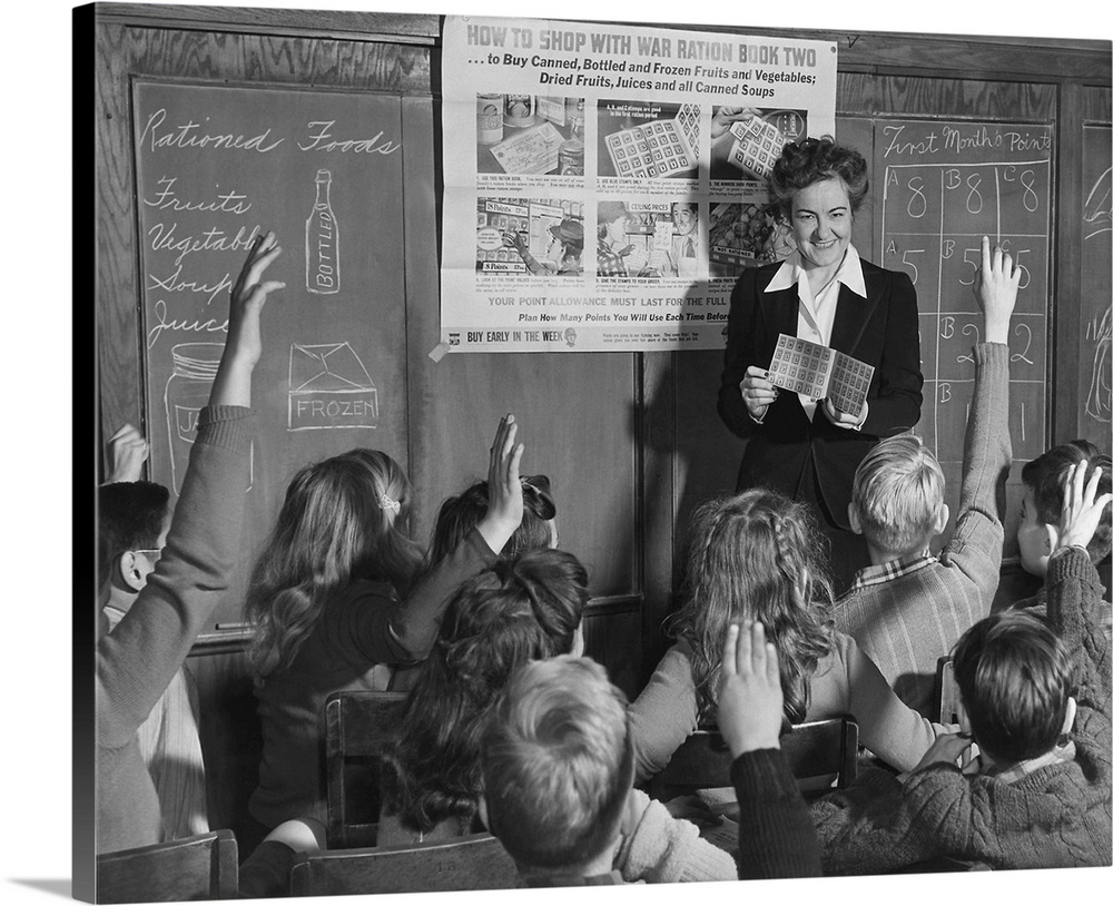 A 6th grade teacher instructs her elementary students, circa February 1943.