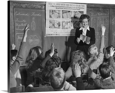 A 6th grade teacher instructs her elementary students, circa February 1943