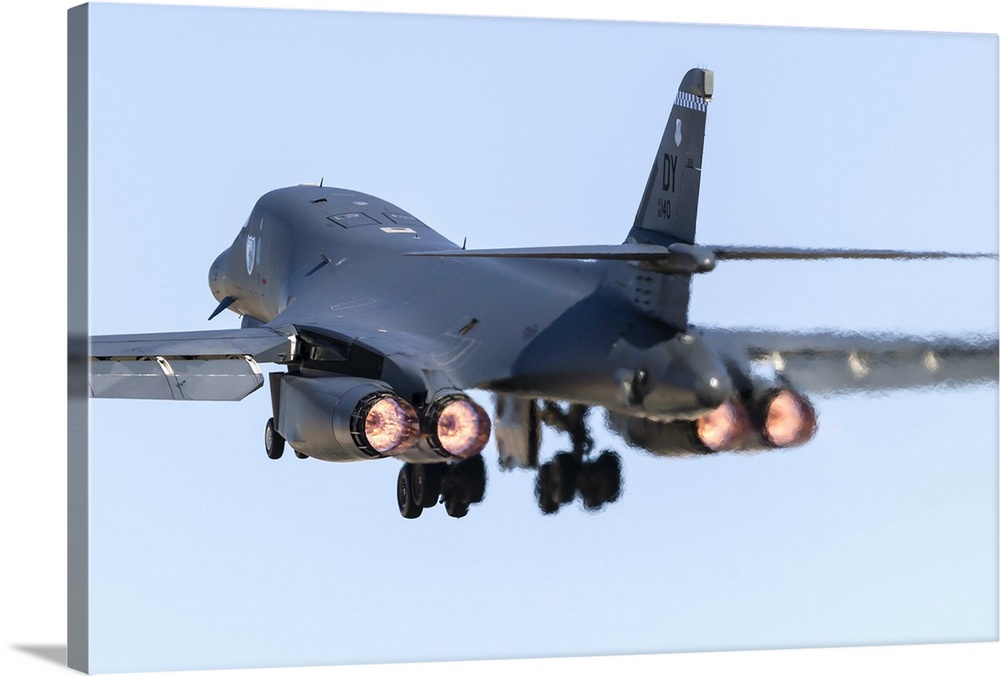 A B-1B Lancer of the U.S. Air Force taking off from Nellis Air Force Base, Nevada.