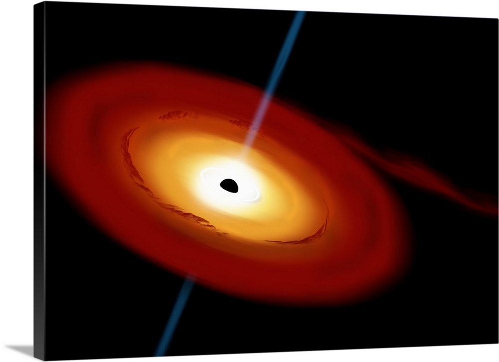 Artist's depiction of a black hole and its accretion disk in interstellar space.