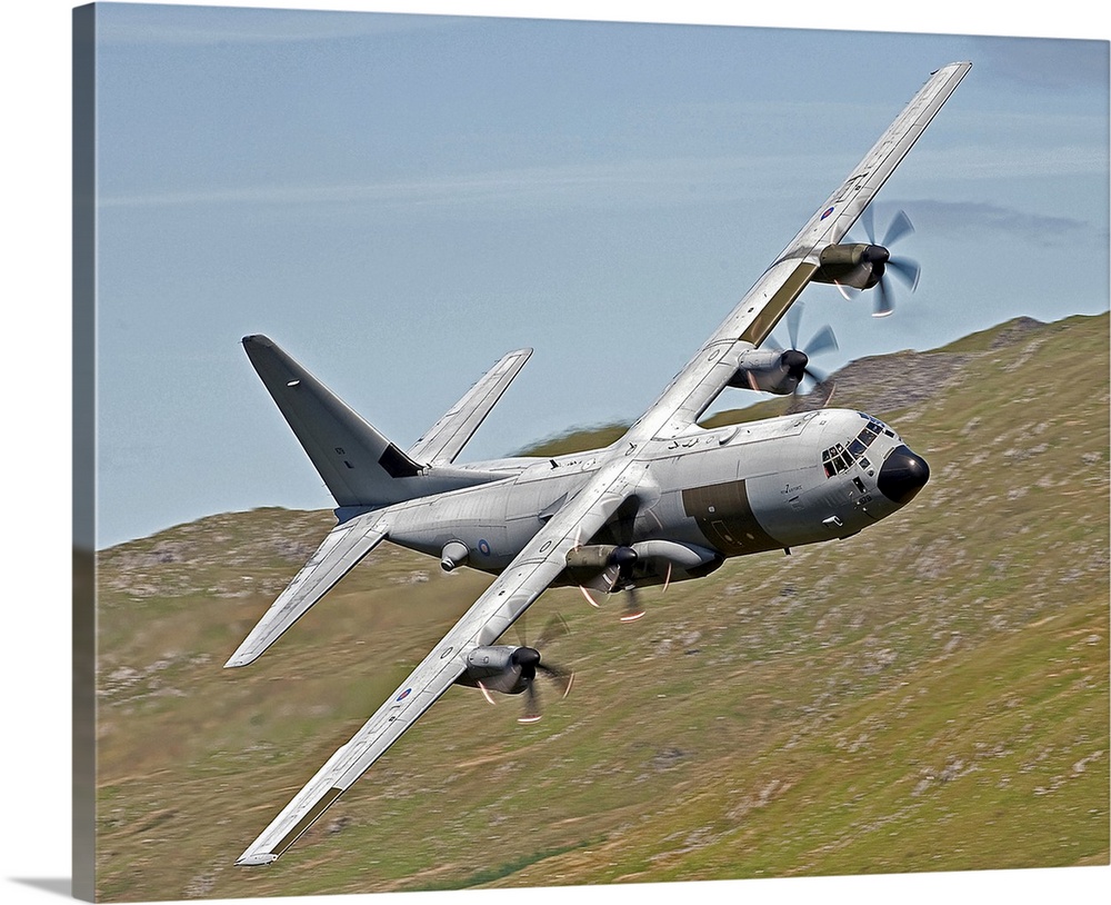 A C-130J Super Hercules low flying over North Wales on a training flight. The C-130J is a comprehensive update of the vene...